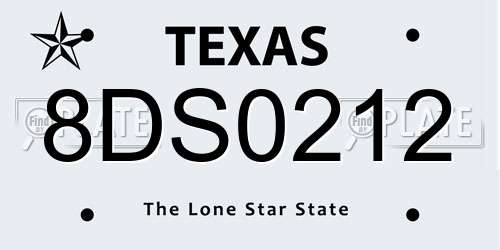 8DS0212 Texas License Plate