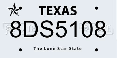 8DS5108 Texas License Plate
