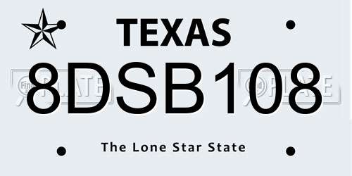8DSB108 Texas License Plate
