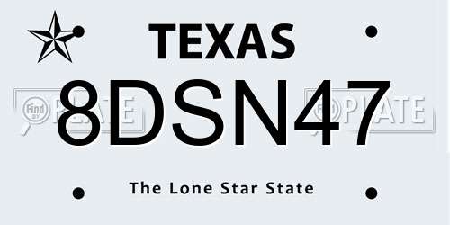 8DSN47 Texas License Plate