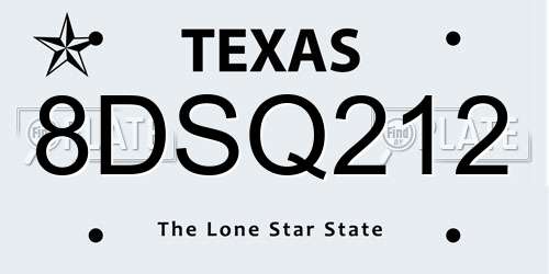 8DSQ212 Texas License Plate