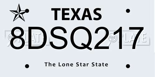 8DSQ217 Texas License Plate