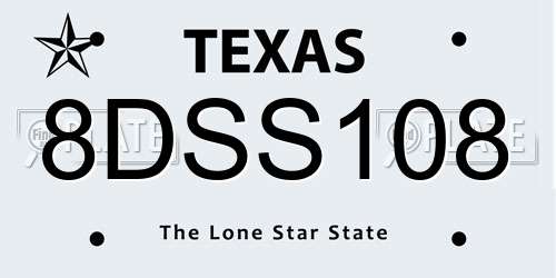 8DSS108 Texas License Plate