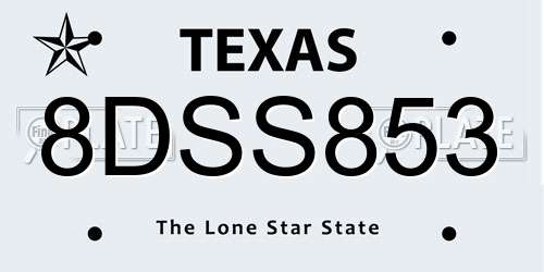 8DSS853 Texas License Plate