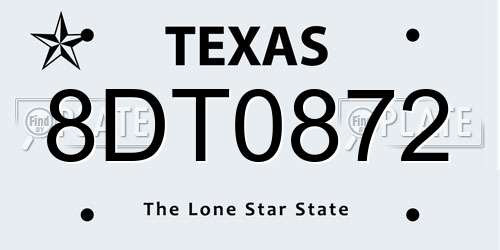 8DT0872 Texas License Plate