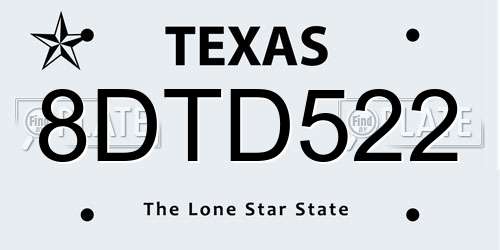 8DTD522 Texas License Plate