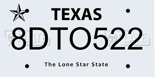 8DTO522 Texas License Plate