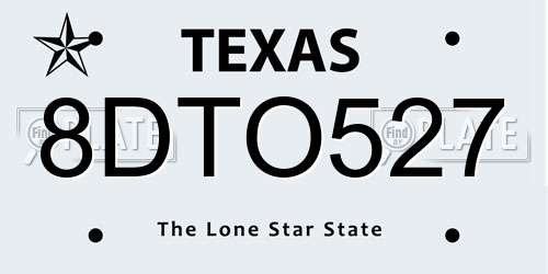8DTO527 Texas License Plate