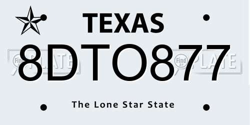 8DTO877 Texas License Plate