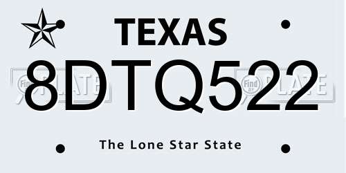 8DTQ522 Texas License Plate