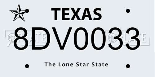8DV0033 Texas License Plate