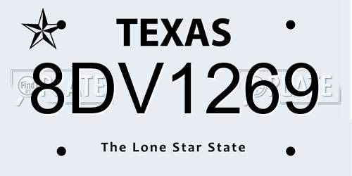 8DV1269 Texas License Plate