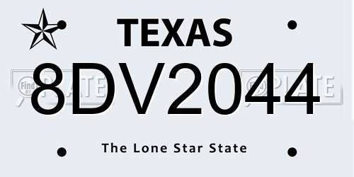 8DV2044 Texas License Plate