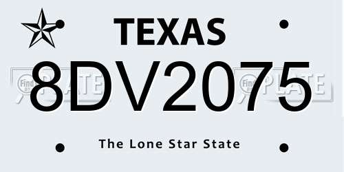 8DV2075 Texas License Plate