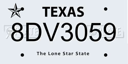 8DV3059 Texas License Plate