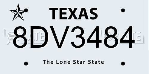 8DV3484 Texas License Plate