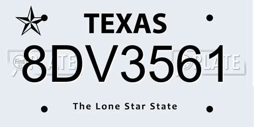 8DV3561 Texas License Plate
