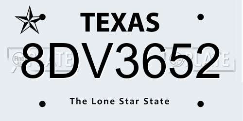 8DV3652 Texas License Plate