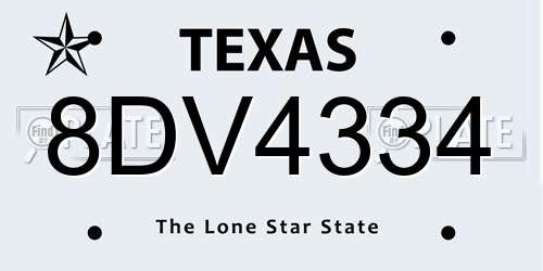 8DV4334 Texas License Plate