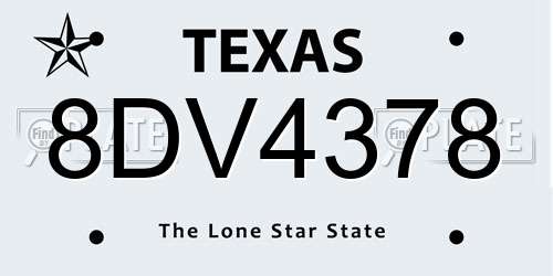 8DV4378 Texas License Plate