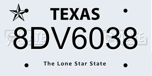 8DV6038 Texas License Plate
