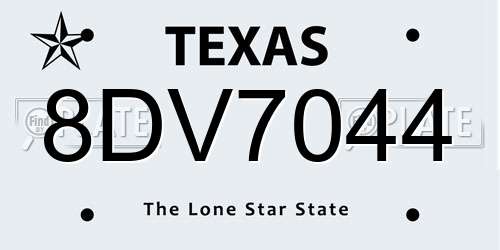 8DV7044 Texas License Plate