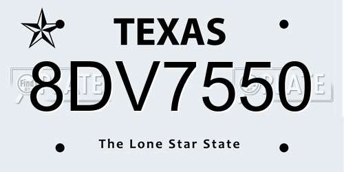 8DV7550 Texas License Plate