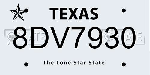 8DV7930 Texas License Plate