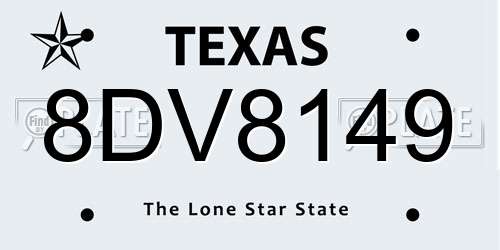 8DV8149 Texas License Plate