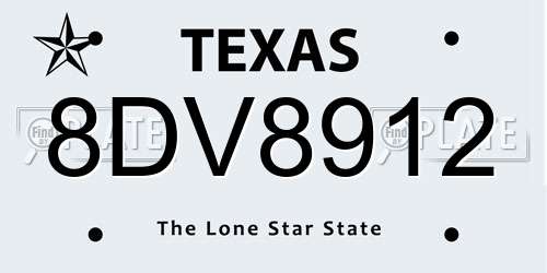8DV8912 Texas License Plate