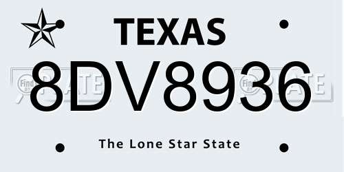 8DV8936 Texas License Plate
