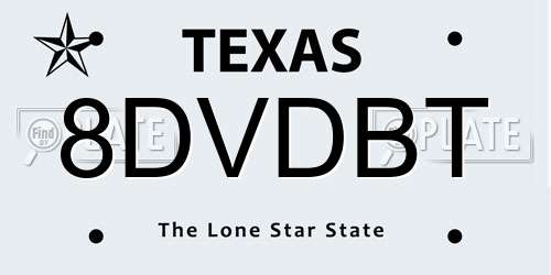 8DVDBT Texas License Plate