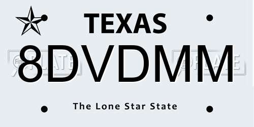 8DVDMM Texas License Plate