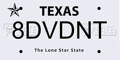 8DVDNT Texas License Plate