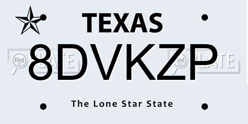8DVKZP Texas License Plate