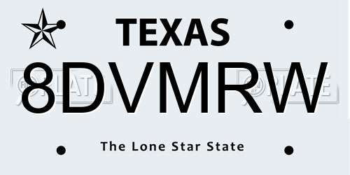8DVMRW Texas License Plate