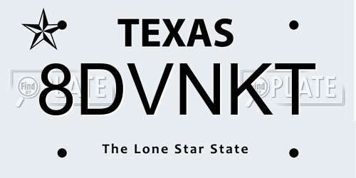 8DVNKT Texas License Plate