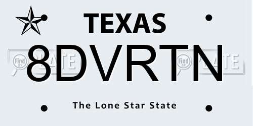 8DVRTN Texas License Plate