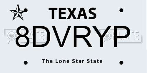 8DVRYP Texas License Plate