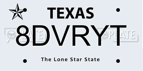 8DVRYT Texas License Plate