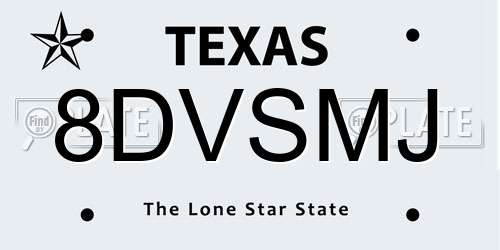8DVSMJ Texas License Plate