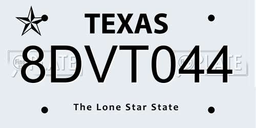 8DVT044 Texas License Plate