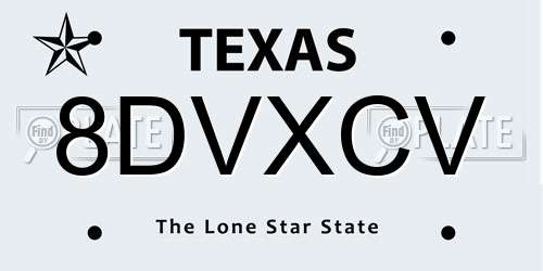 8DVXCV Texas License Plate
