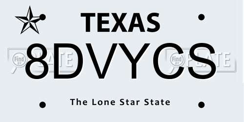 8DVYCS Texas License Plate