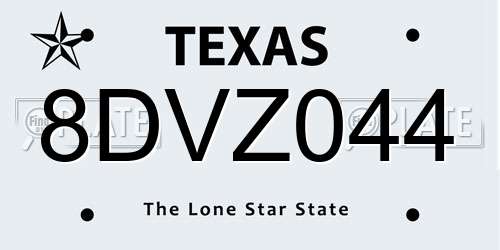 8DVZ044 Texas License Plate