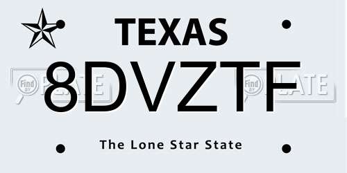 8DVZTF Texas License Plate