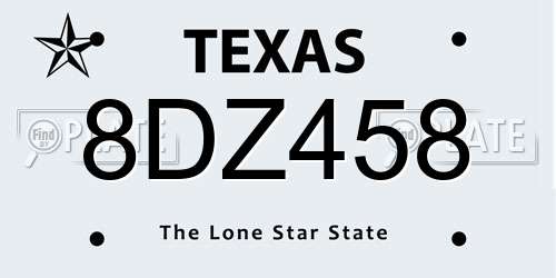8DZ458 Texas License Plate