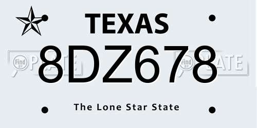 8DZ678 Texas License Plate