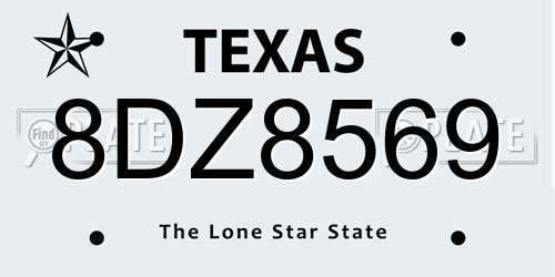 8DZ8569 Texas License Plate