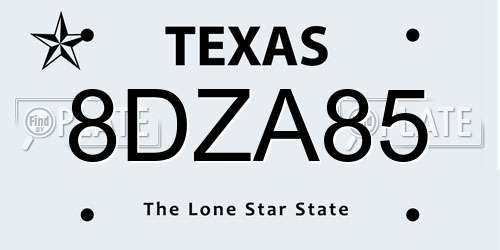 8DZA85 Texas License Plate